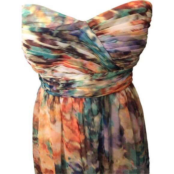 Aidan Mattox watercolor semi formal strapless chiffon full length dress size 2 - Picture 3 of 9